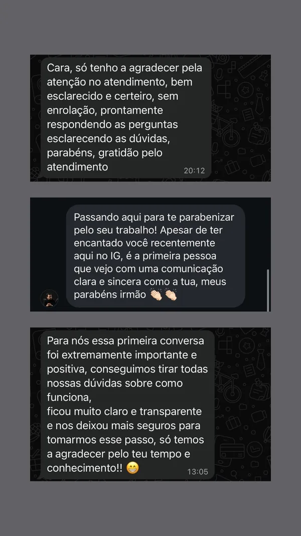 Depoimento de cliente sobre atendimento e clareza do método